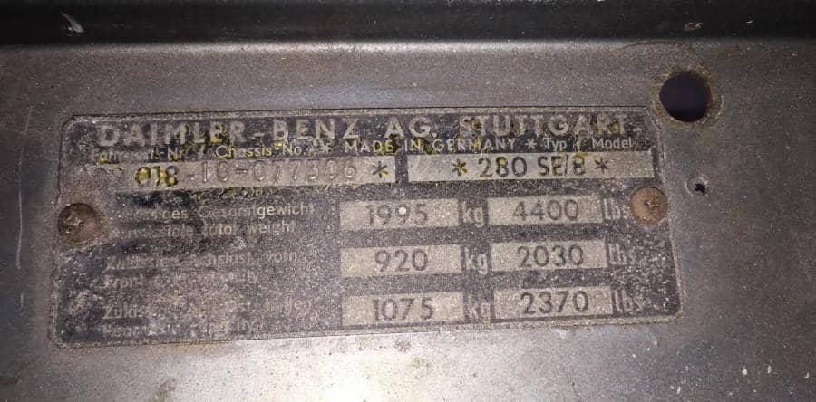 Typenschild DB 280 S/E