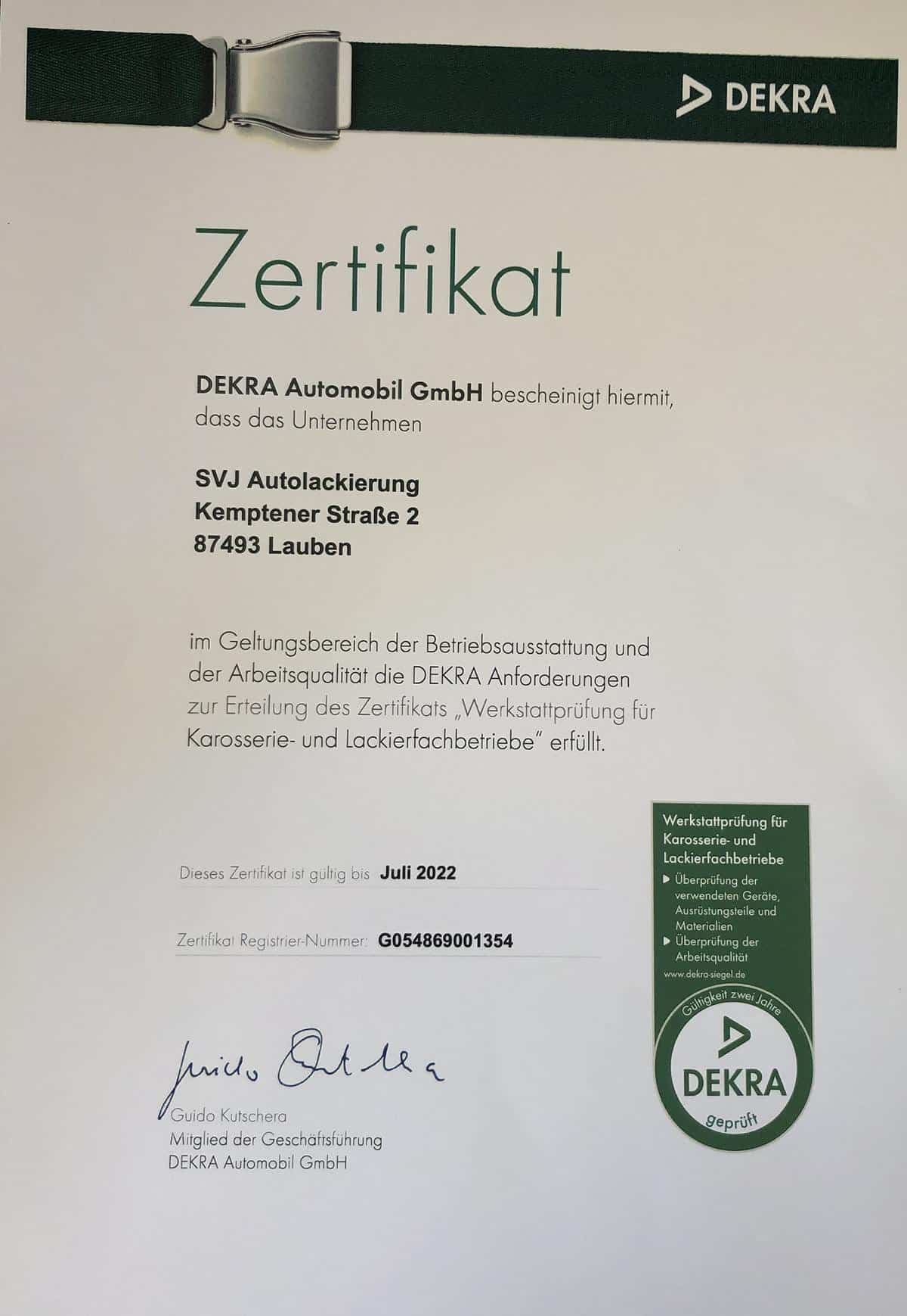 Dekra Zertifizierung SVJ GmbH Kempten